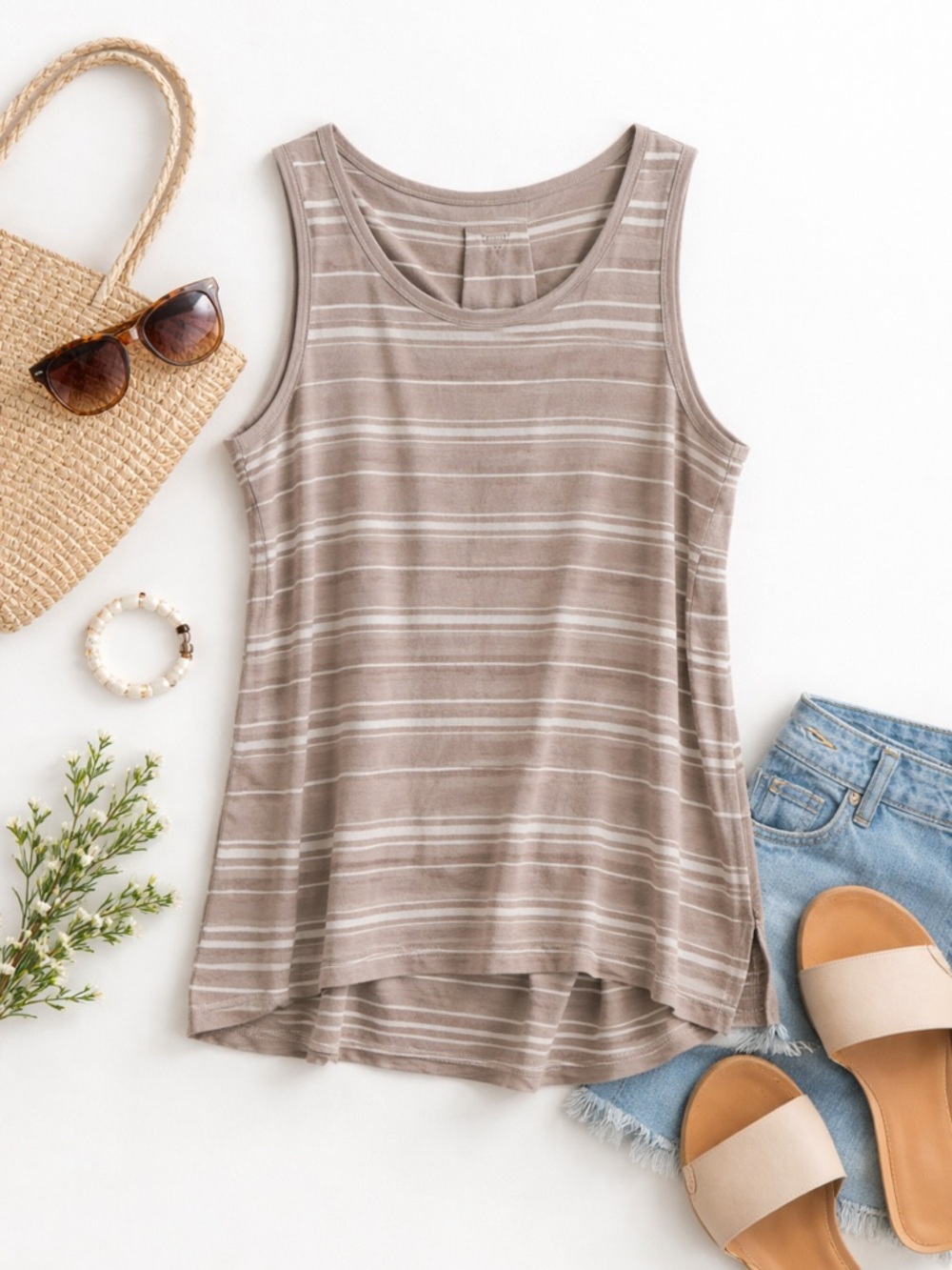 Garnet Hill Striped Sleeveless Tunic Tank Top Organic Cotton Tencel Large